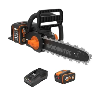 Imagen de WORX WG350E Nitro Motosierra profesional con batería de 20 V, potente sierra para madera, 10 m/s, longitud corte 30 cm, compacta y segura, lubricación automática, tensión cadena simple,