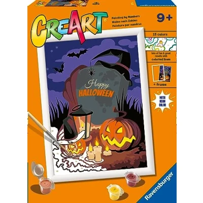 Imagen de Ravensburger CreArt Serie D: Halloween Mood, Kit para Pintar por Números, Contiene una Tabla Preimpresa, un Pincel, Colores y Accesorios, Juego Creativo Niños Niñas 7+ Años