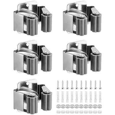 Imagen de QWORK® 5 Piezas Colgador De Escobas y Fregonas, Soporte Escoba, Acero Inoxidable, para Baño, Cocina, Armario Oficina, Jardín, Garaje