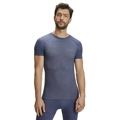 Imagen de FALKE Wool Tech Light Round Neck M S/S TS lana hilo funcional secado rápido 1 pieza, Capa de base superior Hombre, Azul (Capitain 6751), L
