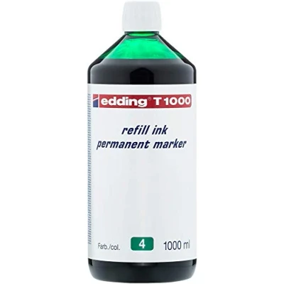 Imagen de edding T 1000 recambio de tinta para marcadores permanentes verde ml con sistema dispensador gotas, rellenar rápidamente casi todos los