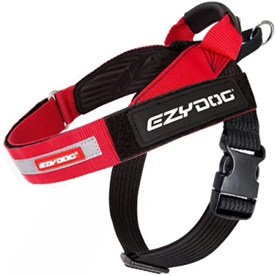 Imagen de EZYDOG Arnés Express Dog para Perros pequeños, medianos y Grandes, diseño ergonómico en ángulo, Mango de Agarre Moldeado, Hebilla Lateral fácil liberación (XS, Rojo)