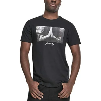Imagen de Mister Tee Camiseta Pray de Mangas Cortas para Hombre con Estampado Frontal, Moda Urbana Callera, en Algodón, Distintos Colores, Tallas XS 5XL
