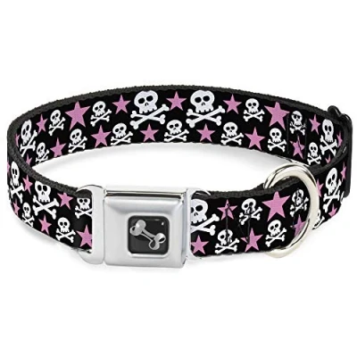 Imagen de Buckle Down 15 26 &quot;Calaveras y Estrellas Negro/Color Blanco/Rosa Collar de Perro Hueso, Large