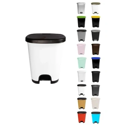 Imagen de JARDIN202 Cubo basura plástico moderno Apertura con pedal reciclar 27 litros (Negro Blanco)