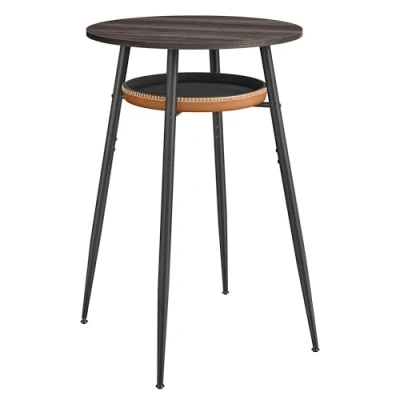 Imagen de VASAGLE EKHO Colección Mesa de Bar con Almacenaje, Alta Redonda, Piel Sintética Costuras, Moderno Siglo Medio, Cocina Barra Casera, Salón, Fácil Montaje, Marrón Ceniza y Caramelo