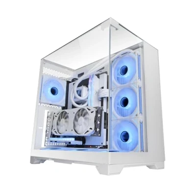 Imagen de Mars Gaming MC Vision, Caja ATX, Triple Cristal Templado Continuo Sin Marco, Estructura Doble Cámara, Compatible con Placas Base de Conector Inverso, Soporte Total Refrigeración Líquida,Blanco