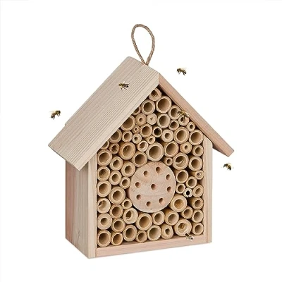 Imagen de Relaxdays Nido para Abejas Solitarias, Hotel Insectos, Madera, Exteriores, Colgante, 20,5 x 19,5 8,5 cm, Natural