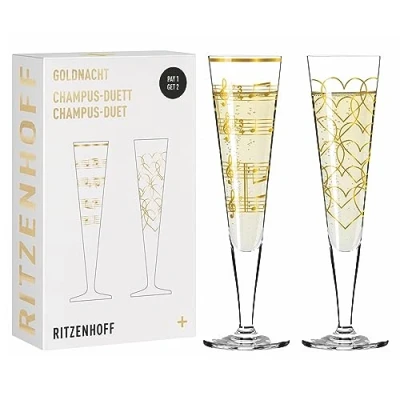 Imagen de Ritzenhoff 6031006 Copa de champán 200 ml Serie Goldnacht Duett Best of 2022 2 piezas con oro auténtico Made in Germany