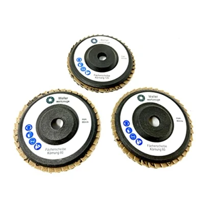 Imagen de WELLERWERKZEUGE Juego de discos láminas grano: 60/80/120, 76 x 10 mm, apto para amoladora angular con batería mini como Bosch GWS 10,8 V 12 acero, madera y plástico (3)
