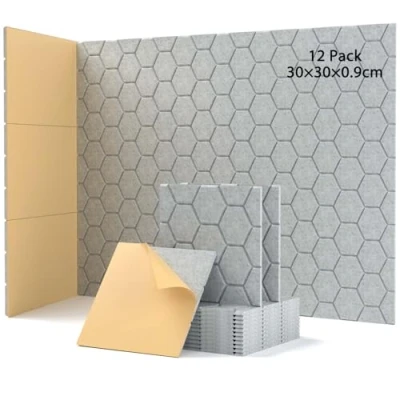 Imagen de 12 placas acústicas autoadhesivas, absorbentes de sonido, 30 x 0,9 cm, aislamiento acústico pared, paneles acústicos para decoración juegos, oficinas, estudios,