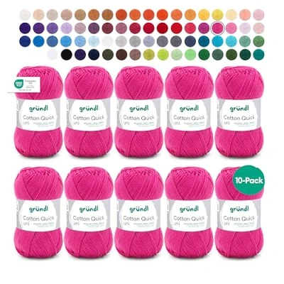 Imagen de Gründl Cotton Quick Uni Strickgarn/Häkelgarn, 10 Knäuel à 50 g (farbenfrohes Garn aus 100% Baumwolle, Oeko Tex zertifiert, / 125 m, Nadelstärke : 3 4, x g), Rosa