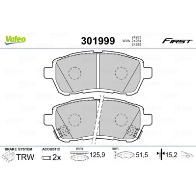 Imagen de VALEO 301999 Juego de pastillas freno FIRST Eje delantero con contacto avisador desgaste Chapa antichirridos FORD: FIESTA 6, 6 Van