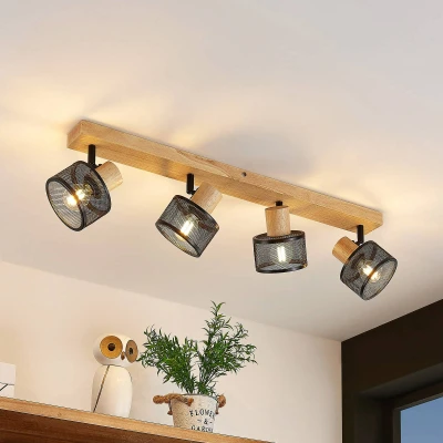 Imagen de foco &#039;Evinora&#039; (Moderno) en Marrón hecho de Madera e.o. para Salón &amp; Comedor (4 llamas, E14) Lindby empotrado, lámpara techo, pared