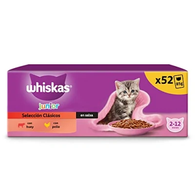 Imagen de Whiskas Comida Húmeda para Gatos Junior Selección Clásicos en Salsa (13x4x85g bolsitas)
