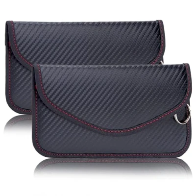 Imagen de Faraday funda para teléfono móvil grande, 2 unidades, con bloqueo de señal, llave coche, sin llave, RFID, llaves, fibra carbono, color negro