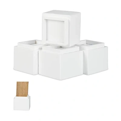 Imagen de Relaxdays Set de 4 Elevadores Mesa, Silla, Cama, Muebles, Alza, Taco, Bambú, 8,5 cm Elevación, 10x11,5x11,5 cm, Blanco, Unidades