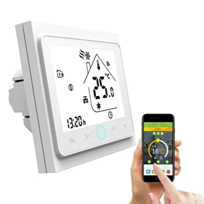 Imagen de Qiumi Termostato WiFi, Controlador de Temperatura, Aire Acondicionado Inteligente, Temperatura programable, con Pantalla LCD 4 Tubos, Funciona Alexa Página Principal Google