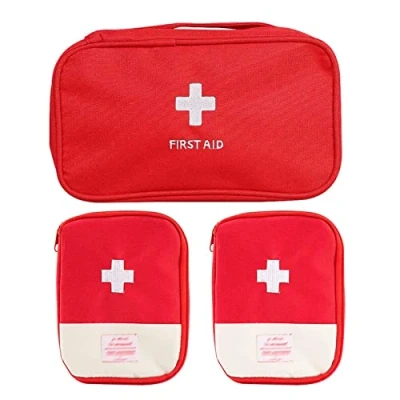 Imagen de Zuzer Kit Primeros Auxilios 3PCS Botiquin de Viaje First Aid Vacia Bolsa para Oficina Hogar Deportes Viajes Senderismo Camping Rojo