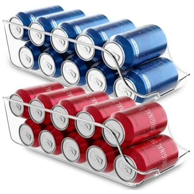 Imagen de KICHLY Organizador Nevera Latas (Pack de 2) Apilable y Ahorra Espacio Dispensador Refresco para Despensa, Nevera, Congelador &amp; Lavadero (Claro)