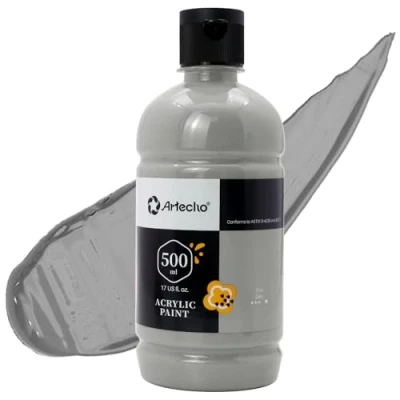 Imagen de Artecho Pinturas Acrilicas 500ml Gris, Impermeable y resistente a la luz, para Lienzos, Tela, Madera, Cristal, Piedras.