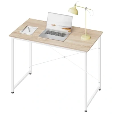 Imagen de WOLTU Escritorio, Mesa de Ordenador, Escritorio 100x50 cm, Amplio Tablero, Ecritorio Pequeño para Estudio, Dormitorio y Oficina, Estructura Metálica, Madera, Roble Claro, TSB03whe02