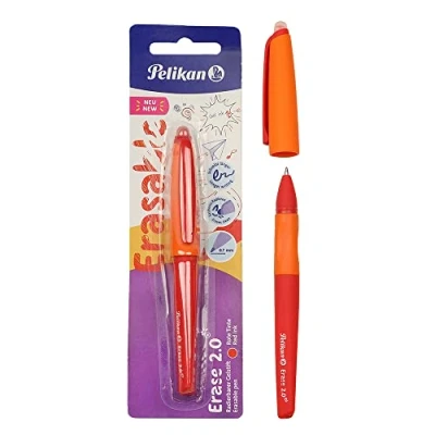 Imagen de Pelikan Erase 2.0, Bolígrafo Borrable Ergonómico, Tinta Roja, para Diestros y Zurdos, el Colegio, Punta M Indeformable, Recambio Rojo Incluido, Recargable