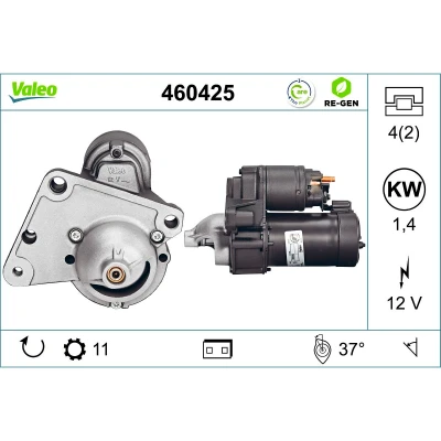 Imagen de VALEO 460425 Motor de arranque 12 1,4 11 CITROËN: Berlingo / First I Furgón, II, C4 Hatchback, PEUGEOT: 206 307 SW