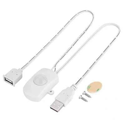 Imagen de Interruptor de Sensor Movimiento PIR, 4A DC 5 24V Detector infrarrojo PIR automático Tira LED Interfaz USB(Blanco)