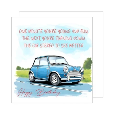 Imagen de Edition Seidel Tarjeta de cumpleaños cuadrada premium con sobre, felicitación Happy Birthday Billet texto en alemán para mujer, hombre, amigo, coche, coche antiguo, humor
