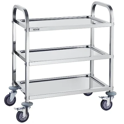 Imagen de VEVOR Carro de Laboratorio 3 Niveles 4 Ruedas Carrito Médico 74x39,6x86 cm Acero Inoxidable Carga 181 kg Movimiento Silencioso para Almacenamiento Clínico Cocina Hotel Salón Belleza