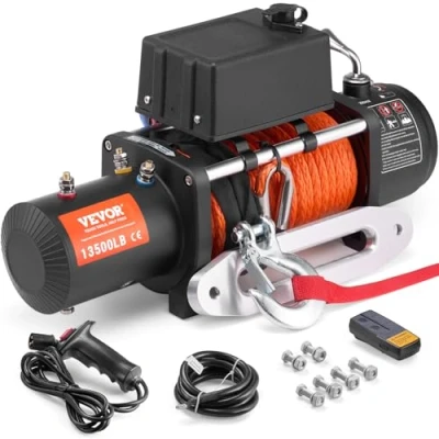 Imagen de VEVOR Cabrestante Eléctrico 6123 kg 12 V CC Cuerda Sintética Guía de Cable Control Remoto Inalámbrico y por Impermeable IP55 para Remolcar SUV Todoterreno, Jeep, Camión, Remolque, Barco