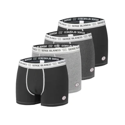 Imagen de SERGE BLANCO Calzoncillos Hombre Boxer Algodón, Ropa Interior Hombre, Transpirable, Stretch (Lote de 4)