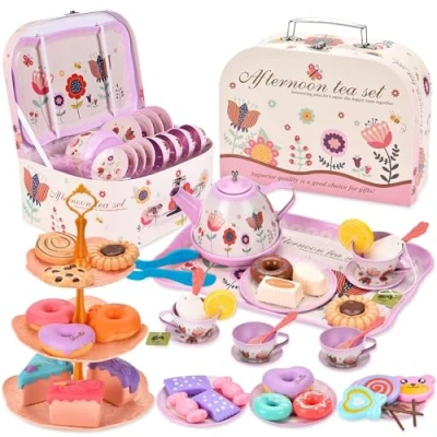 Imagen de TOSUTO 52 Piezas Juego de té Infantil,Accesorios Cocina Juguete,Juego para niñas pequeñas,Juego te con Tazas,Platos y Accesorios,Juguetes 3,4,5,6,7 años