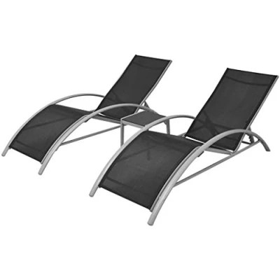 Imagen de vidaXL Conjunto de 2 Tumbonas y Mesa Centro Jardín Aluminio Gris Negro