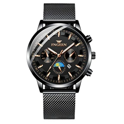 Imagen de MICGIGI Relojes de pulsera cuarzo analógicos impermeables para hombre con correa acero inoxidable,
