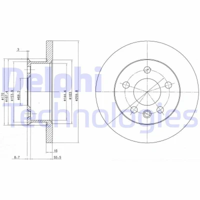 Imagen de DELPHI BG2716 Disco de freno 260 16 5 macizo aceitado sin procesar cojinete rueda, anillo sensor ABS VOLKSWAGEN: TRANSPORTER 4 Bus