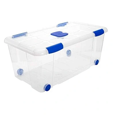 Imagen de AC Caja de ordenación con Tapa plástico Transparente N.º 7. Contenedor para almacenar Juguetes, Libros, Ropa, Mantas. Capacidad 61 litros. Dimensiones Aprox.: 73,2 x 41,2 31 cm