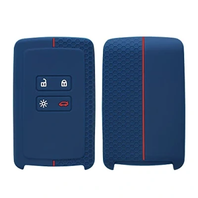 Imagen de kwmobile Carcasa Compatible con Llavero de Renault Llave Coche Smart Key 4 Botones (Solo Keyless Go) Funda para Mando Silicona Azul Oscuro/Rojo