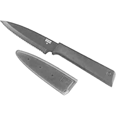 Imagen de KUHN RIKON Colori+ Cuchillo dentado con protector de hoja antiadherente, acero inoxidable, 19,5 cm, color gris