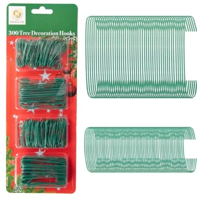 Imagen de SHATCHI 300 ganchos verdes de alambre para adornos Navidad, varios tamaños bolas árbol reutilizables decoraciones navideñas fáciles