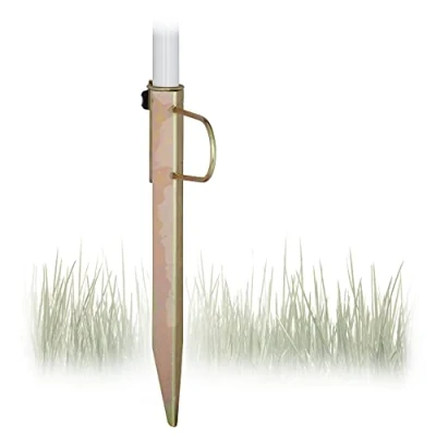 Imagen de relaxdays Base Sombrilla, Pincho Parasol, Clavafácil, para Palos de hasta 32 mm, Acero Galvanizado, 43 cm Alto, Bronce