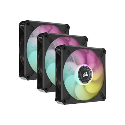 Imagen de CORSAIR iCUE ML120 RGB ELITE, 120 mm Ventilador PWM de Levitación Magnética con Lighting Node CORE (Tecnología AirGuide, Funciona a Velocidades 2.000 RPM) Paquete 3 Unidades, Negro
