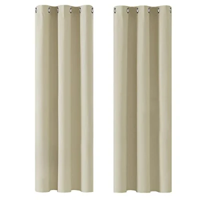 Imagen de Deconovo Cortinas térmicas para Interiores, Opacas y aislantes, Color Liso (2 Unidades, con Ojales, 107 x 229 cm (Ancho Alto), Beige Oscuro