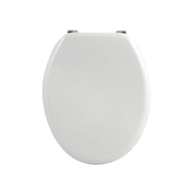 Imagen de MSV 140003 Asiento para Inodoro con Tapa de Madera Densidad Media/Acero Inoxidable 42,5 x 36,5 1,7 cm Blanco
