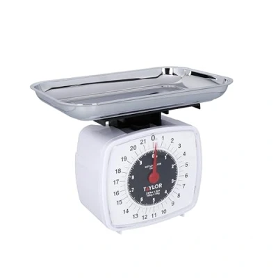 Imagen de Taylor Balanza Mecánica de Cocina, Gran Precisión y Función Medida Ingredientes, Blanco Cromado Acabado en Plata, 10 kg Capacidad