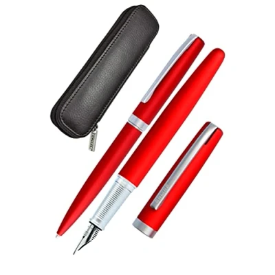 Imagen de Online Juego de escritura Eleganza I contiene bolígrafo, pluma, estuche piel auténtica Color rojo satinado 3 piezas en caja regalo pluma para cartuchos estándar 34644