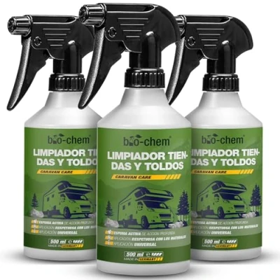 Imagen de bio chem Limpiador para toldos, capotas y techos de Tiendas 3 x 500 ml Producto el Lavado caravanas, Coches Textil Respetuoso con Medio Ambiente
