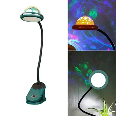 Imagen de ACMHNC Luz de lectura Con Clip, USB Recargable LED Lámpara Niños Flexo Pinza y Proyección, 4000k Escritorio Infantil Táctil Regulable, Eye Protect, Grün