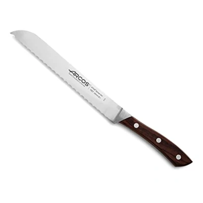 Imagen de Arcos Cuchillo para pan con Hoja Acero Inoxidable Nitrum 200 mm. Obtenga una gran variedad cortes parau comida. ideal uso doméstico diario. Serie Natura. Color marrón.